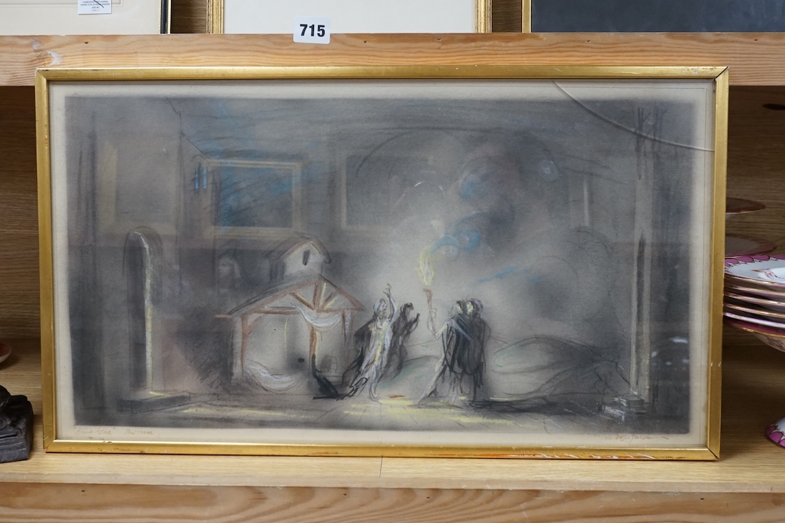 Roger Furse (1903-1972), theatrical interest pastel and mixed media, Scene from King Lear, signed and inscribed in ink, 31 x 56cm. Condition - fair